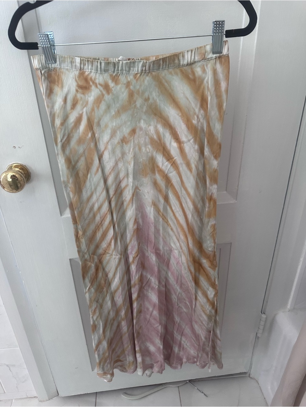 Tie-Dye Silk Midi Skirt in Beige & Blush